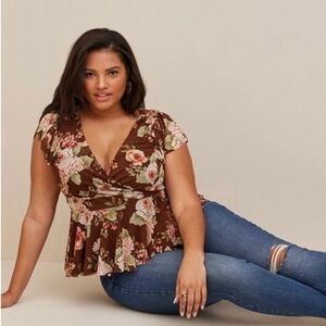 Torrid Brown Floral Blouse